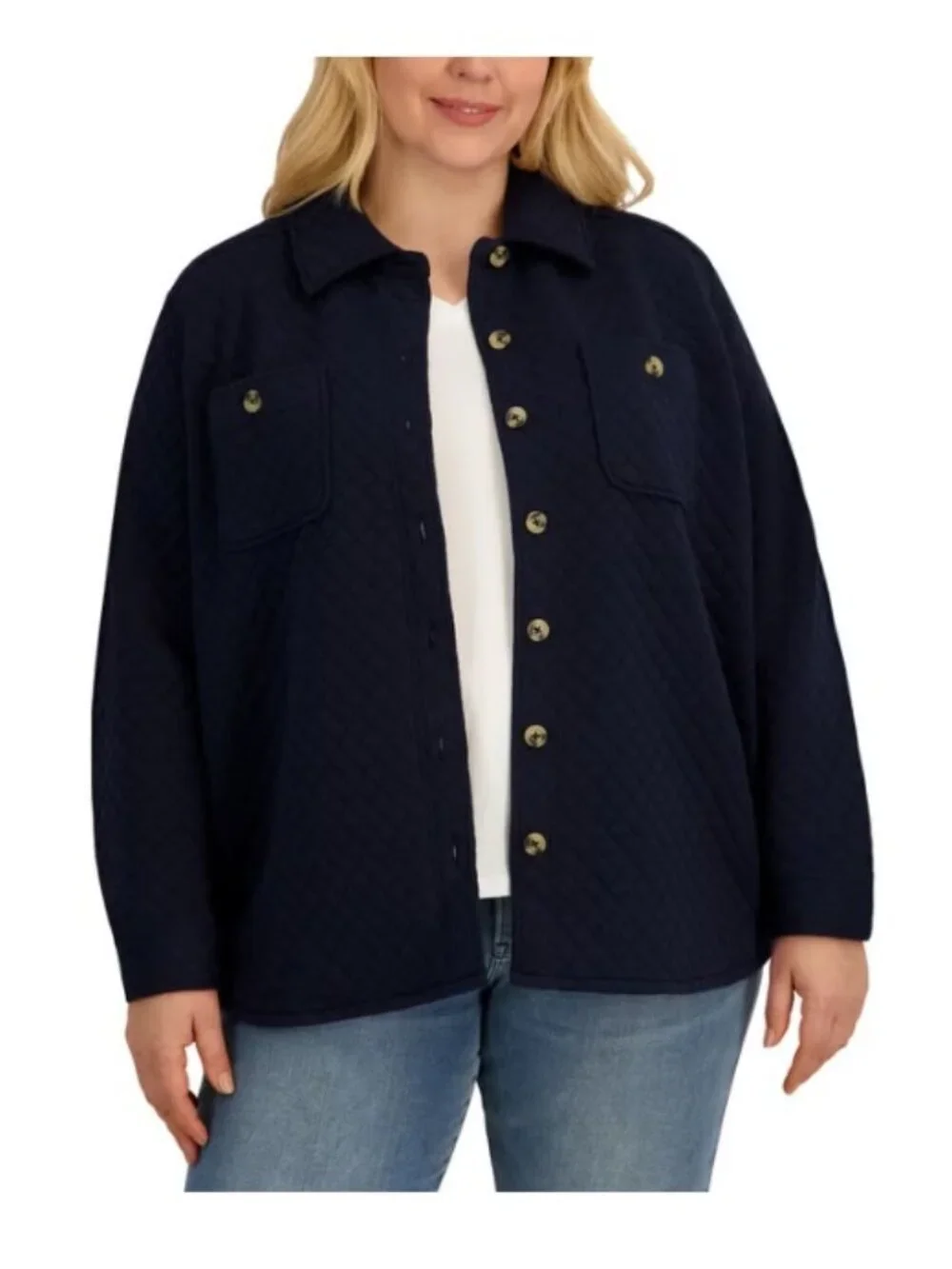 NWT SAGE Women's Quilted Shirt Jacket, Navy